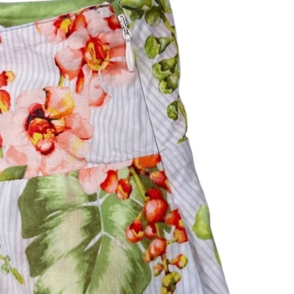 Tommy Hilfiger Blue Pinstripe Floral Print Waist Lace Up Ruffle Hem Midi Skirt - Picture 9 of 14